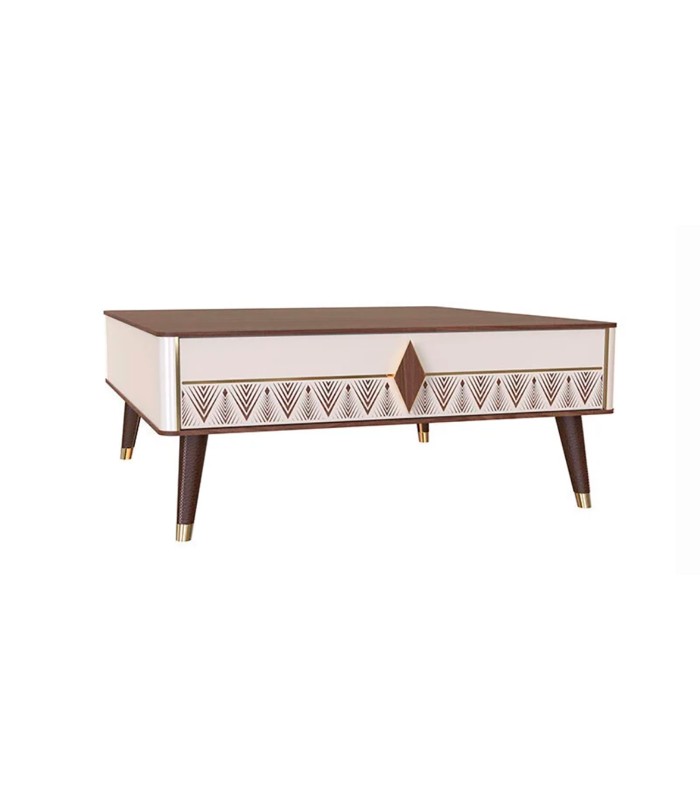 Masuta cafea din pal, Diamond Pure, 89x89x37 cm, crem, nuc