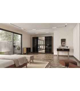 Masuta machiaj din pal si MDF, Carbon, 105x48x83 cm, nuc, negru