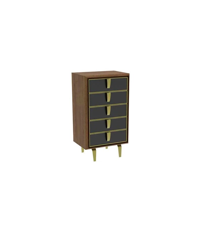 Comoda inalta cu 5 sertare, din pal si MDF, Carbon, 64x47x113 cm, nuc, negru
