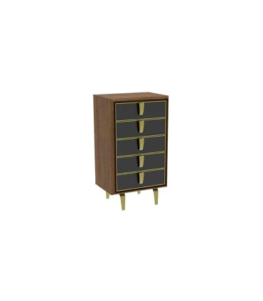 Comoda inalta cu 5 sertare, din pal si MDF, Carbon, 64x47x113 cm, nuc, negru