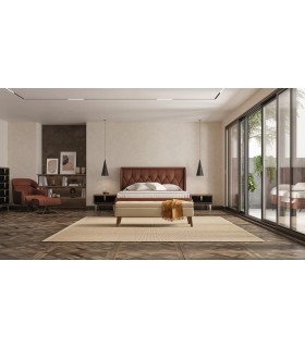 Comoda inalta cu 5 sertare, din pal si MDF, Carbon, 64x47x113 cm, nuc, negru