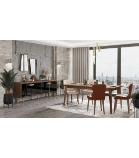 Bufet din pal si MDF, cu 4 usi, Carbon, 217.5x47.3x82 cm, nuc, negru