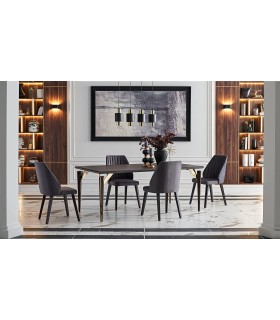 Masa dining din pal si MDF, Valentin, cu picioare din lemn, 190x90x79 cm, nuc