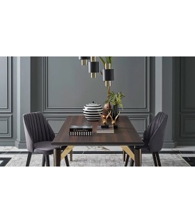 Masa dining din pal si MDF, Valentin, cu picioare din lemn, 190x90x79 cm, nuc