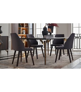 Masa dining din pal si MDF, Valentin, cu picioare din lemn, 190x90x79 cm, nuc