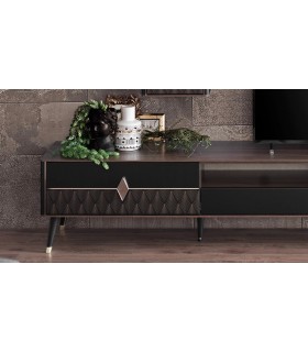 Comoda TV din pal, Diamond, 210 cm, nuc, negru grafit