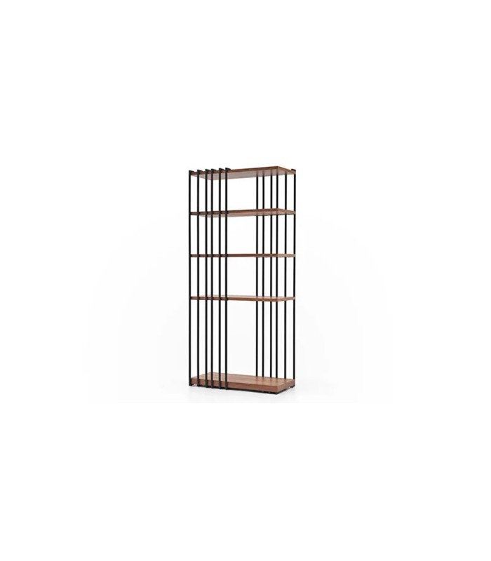Biblioteca din pal si metal, Alcatraz, 90x43x200 cm, nuc, negru