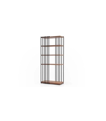 Biblioteca din pal si metal, Alcatraz, 90x43x200 cm, nuc, negru