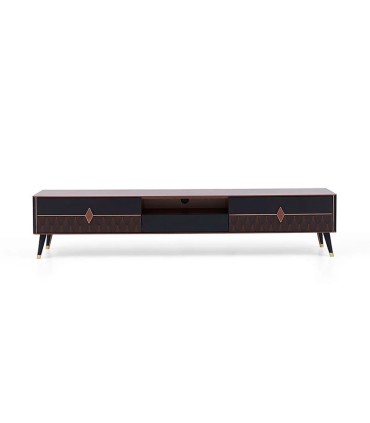 Comoda TV din pal, Diamond, 240 cm, nuc, negru grafit