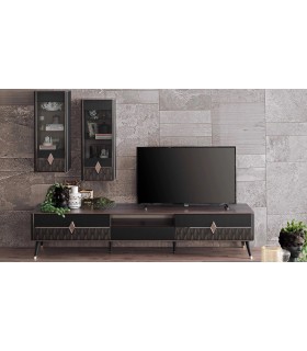 Comoda TV din pal, Diamond, 240 cm, nuc, negru grafit