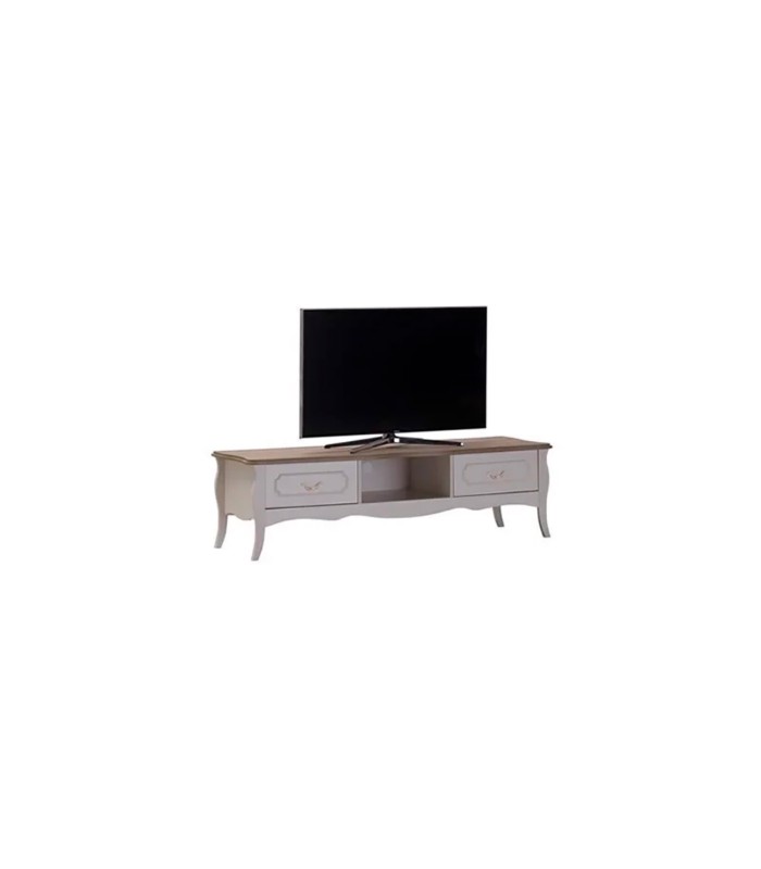 Comoda TV din pal si MDF, Riena, 167x50.8x47.4 cm, alb mat, stejar