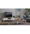 Comoda TV din pal si MDF, Riena, 167x50.8x47.4 cm, alb mat, stejar