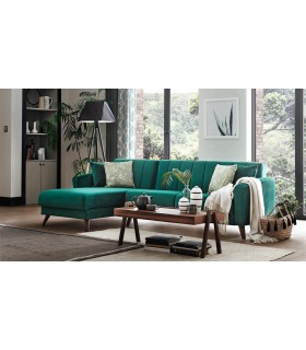 Coltar extensibil cu lada depozitare, tapitat cu catifea, Dreapta - Stanga, Loft, Verde