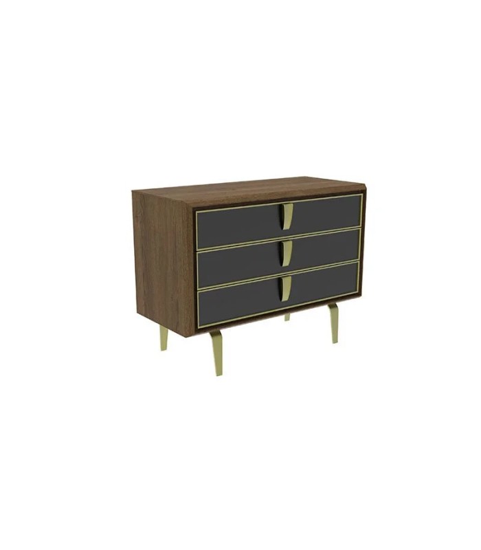 Comoda 3 sertare, din pal si MDF, Carbon, nuc, negru