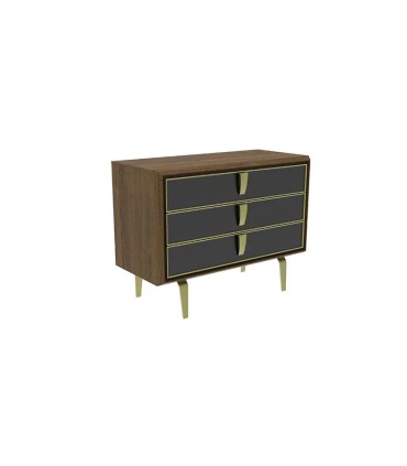 Comoda 3 sertare, din pal si MDF, Carbon, nuc, negru