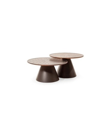 Masuta cafea din MDF frezat si piele eco , Juno, 75x43.2 cm, maro