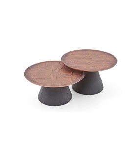 Masuta cafea din MDF frezat si piele eco , Juno, 75x43.2 cm, maro