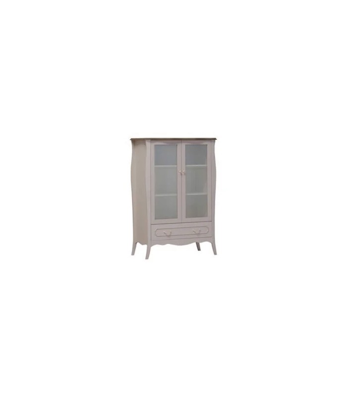 Vitrina cu usi din sticla, Riena, 104x53x152.4 cm, alb mat, stejar
