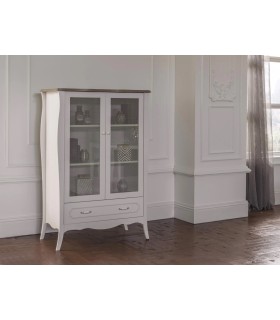 Vitrina cu usi din sticla, Riena, 104x53x152.4 cm, alb mat, stejar